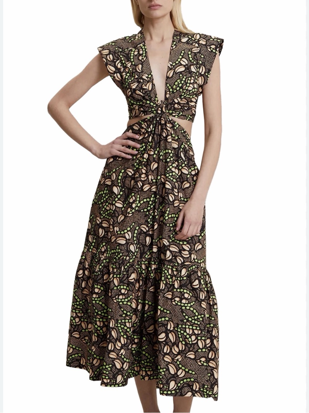 A.L.C. Brown & Green Printed Cutout Maxi Dress